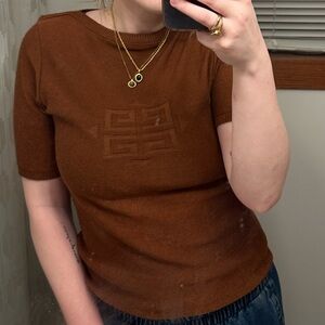 Vintage Givenchy Sport Vintage Knit Logo Top Brown Short Sleeve S